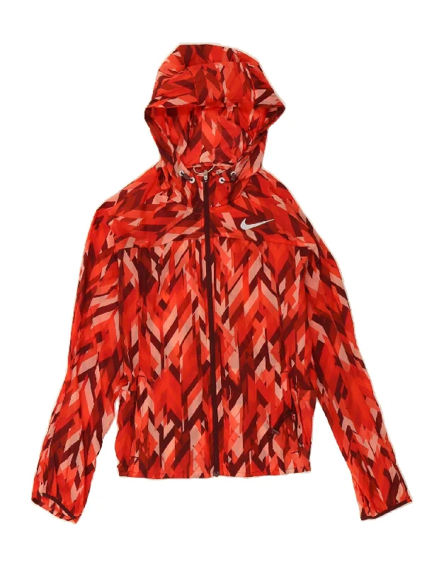 Recycled Fabric HoodiesNIKE Womens Hooded Rain Jacket UK 6 XS Red Geometric Nylon