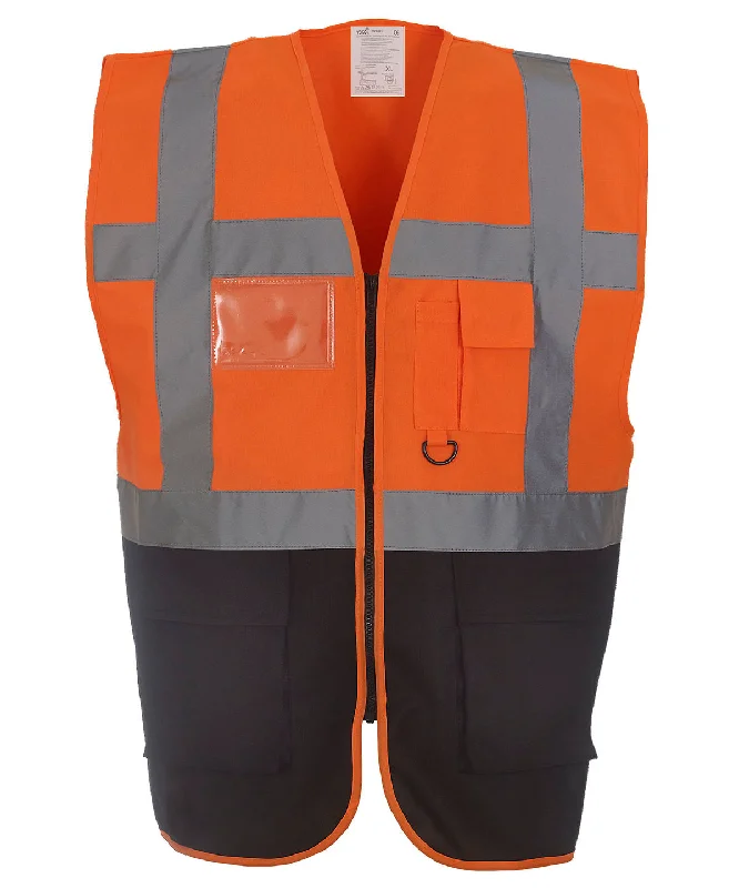 Orange/Black - Multifunctional executive hi-vis waistcoat (HVW801)Polyester Overcoats