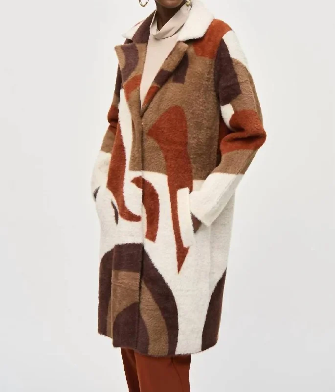 Joseph Ribkoff Long Sweater Coat In CinnamonWork Overcoats