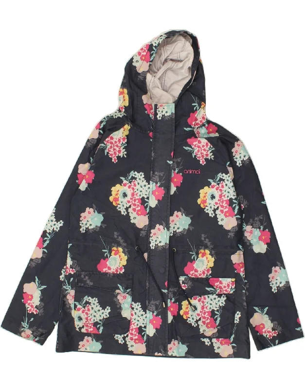 Festival SweatshirtsANIMAL Womens Hooded Windbreaker Jacket UK 10 Small Navy Blue Floral