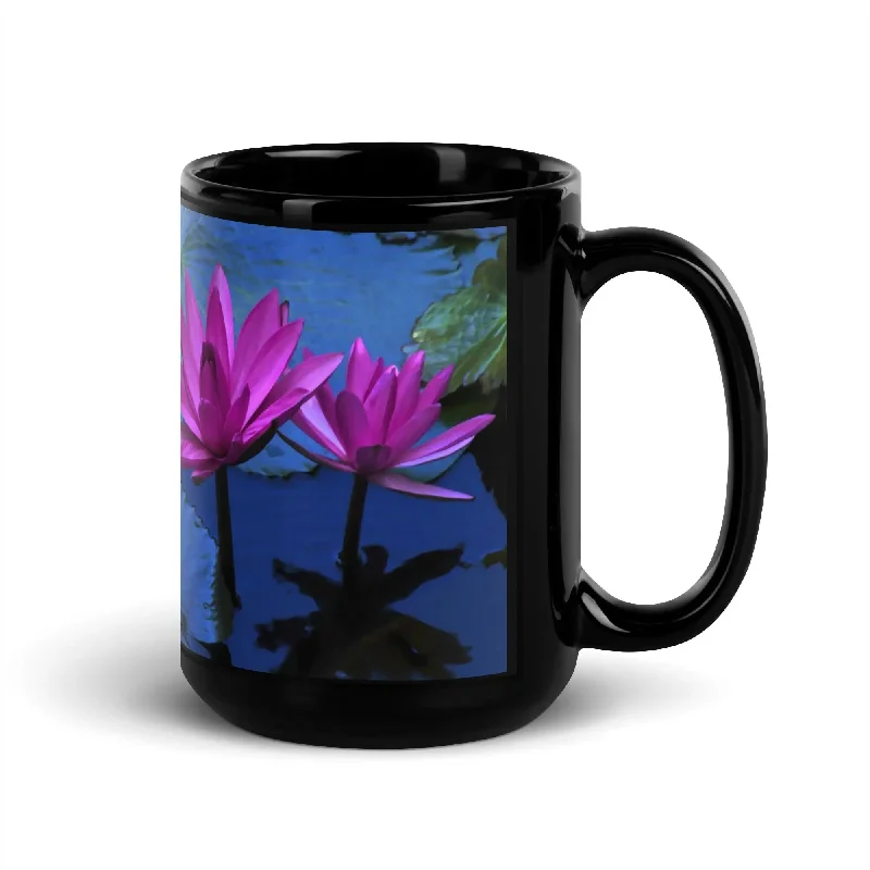 Band Merch Sweatshirts"Sacred Lotus" Collection - Black Glossy Mug