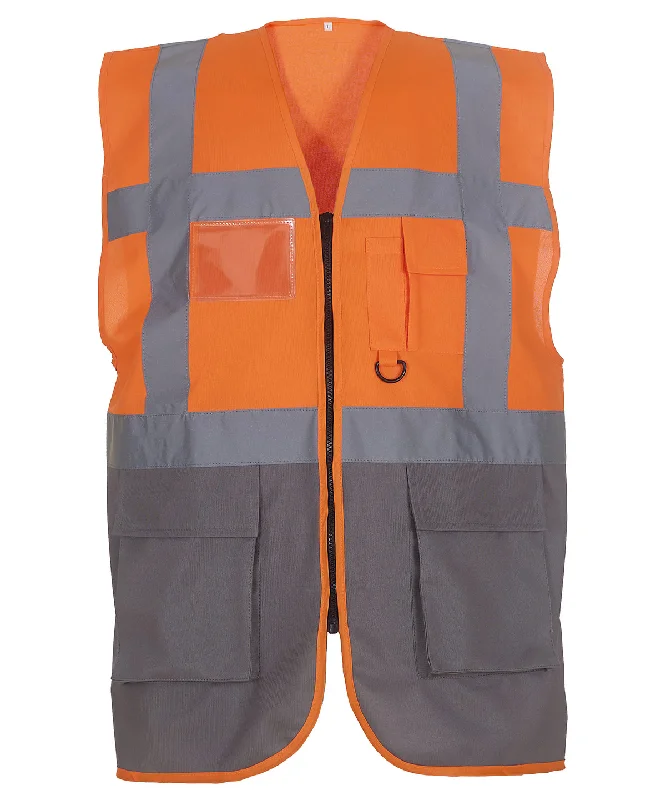 Orange/Grey - Multifunctional executive hi-vis waistcoat (HVW801)Suede Overcoats