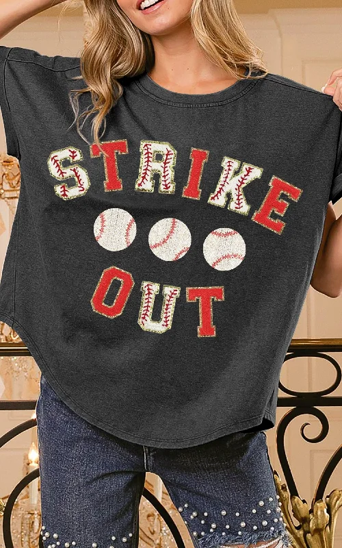 Lounge Short Sleeve TopsBlack Strikeout Letter Patches Washed Out Short Sleeve Top  * - Final Sale