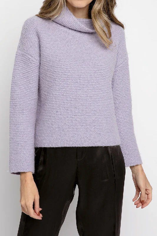 Seed Stitch Cowl Neck Sweater in Lavender