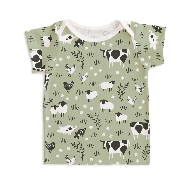 Fitted Short Sleeve TopsShort-Sleeve Lap Tee - Farm Animals Pale Green