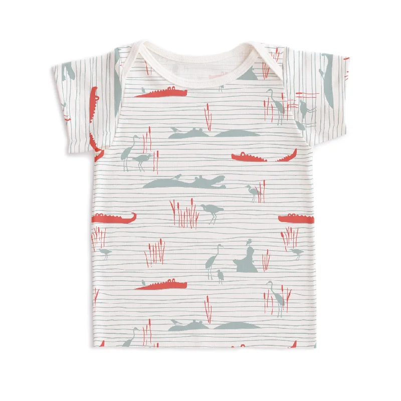 Branded Short Sleeve TopsShort-Sleeve Lap Tee - Hippos & Crocodiles Ocean Blue & Coral