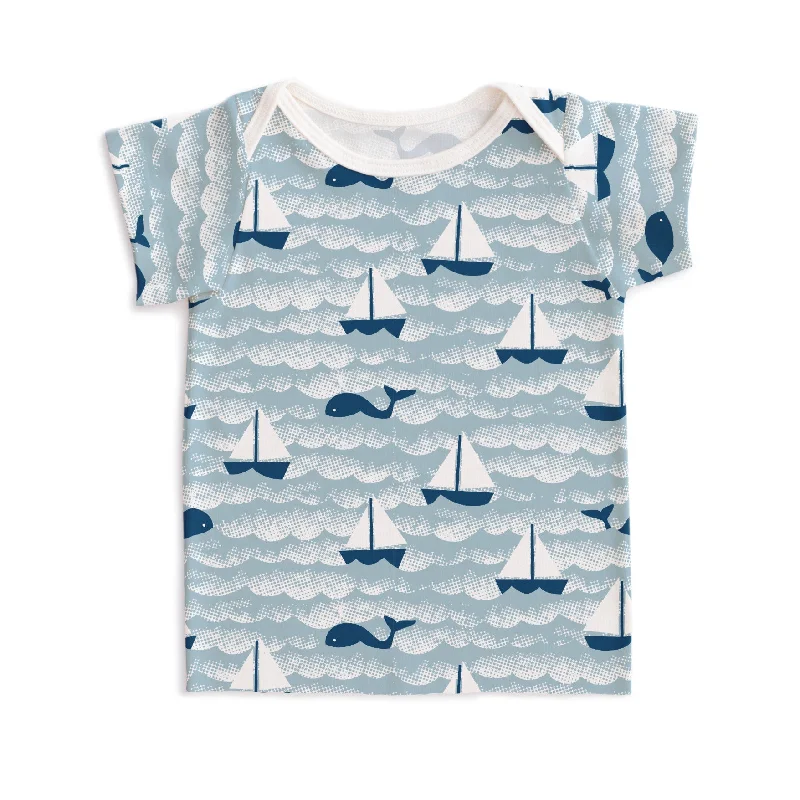 College Short Sleeve TopsShort-Sleeve Lap Tee - Sailboats Ocean Blue & Navy