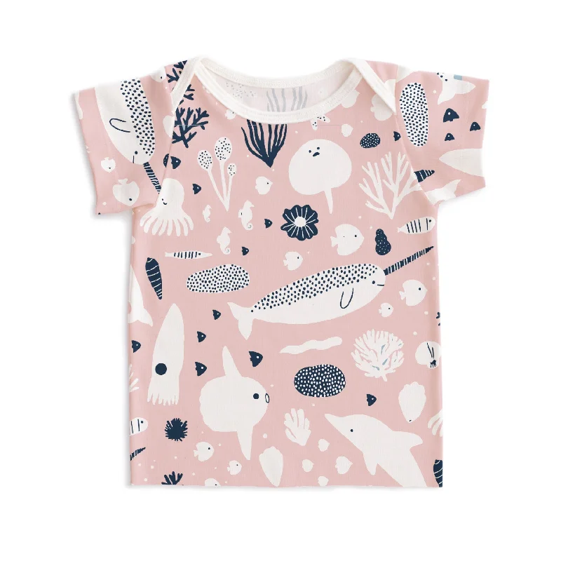 Polyester Short Sleeve TopsShort-Sleeve Lap Tee - Sea Creatures Blush Pink & Navy