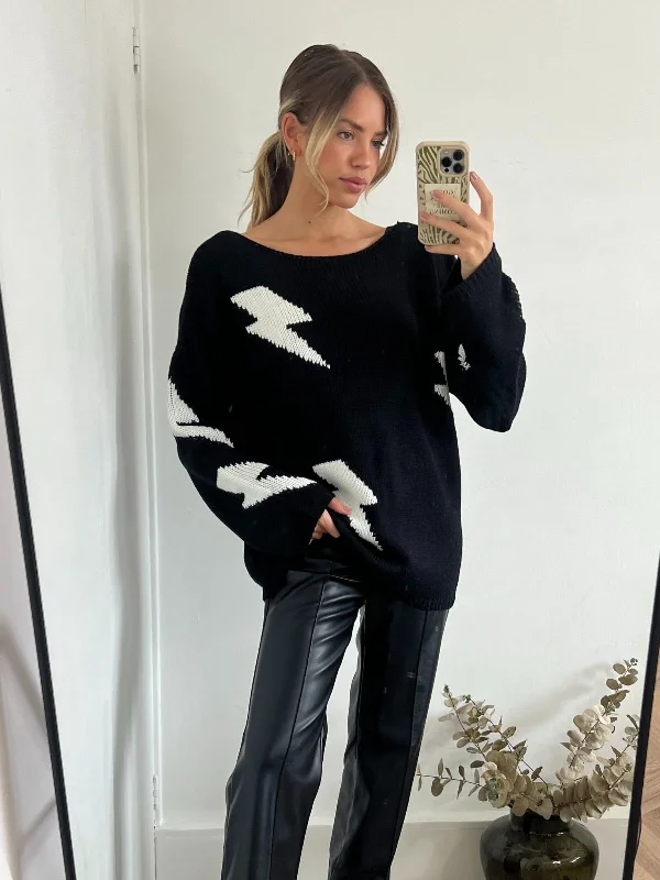 Sofia Lightening Bolt Knit Jumper / Black