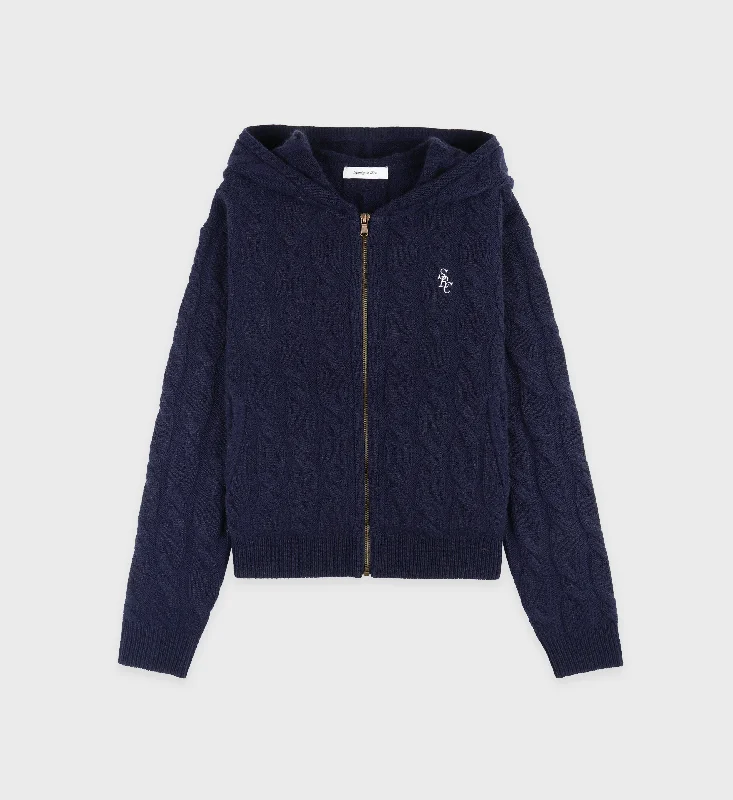 SRC Cableknit Cashmere Zip hoodie - Navy/White