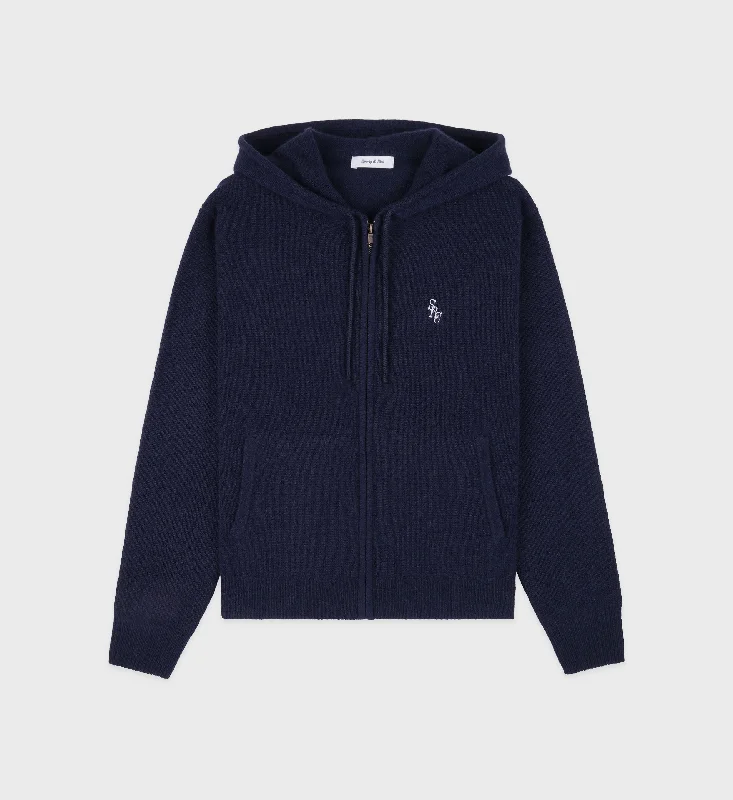 SRC Cashmere Zip Hoodie - Navy/White