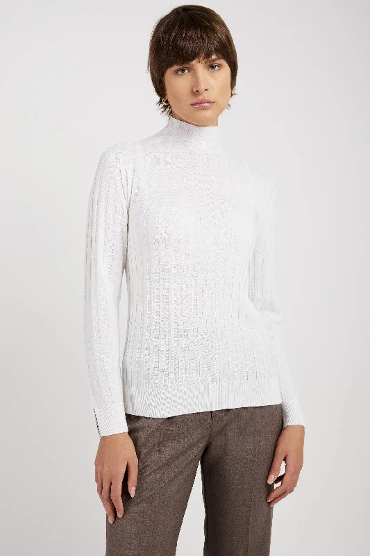 Tricot Mock Neck Sweater in Bright White