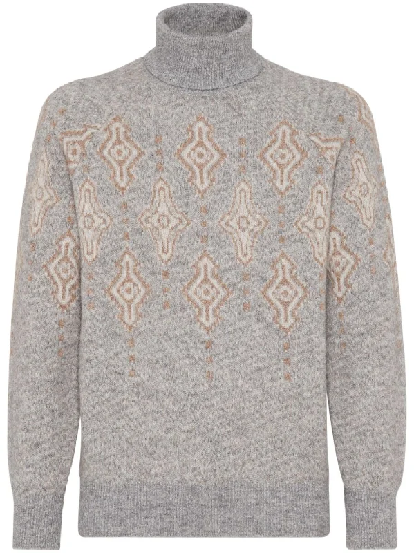 BRUNELLO CUCINELLI Luxe Geometric Turtleneck Sweater in Alpaca Blend