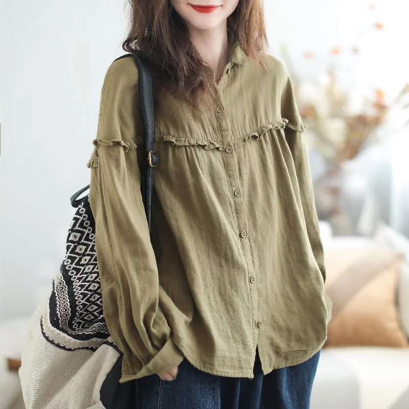 Autumn Casual Stylish Patchwork Ruffle Loose BlouseRelaxed Fit Shirts