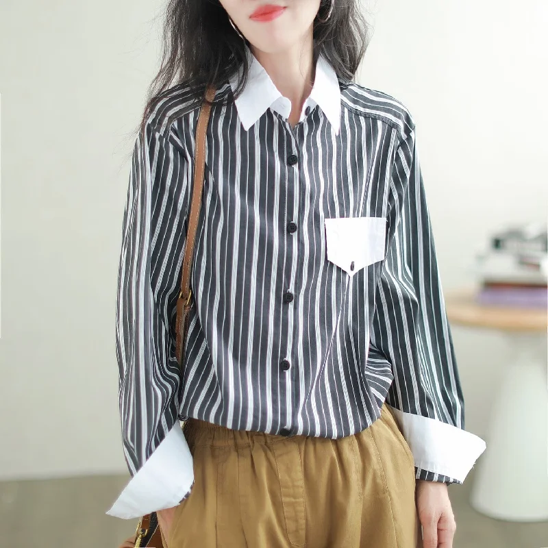 Autumn Fashion Stripe Casual Loose BlouseOrganic Cotton Shirts