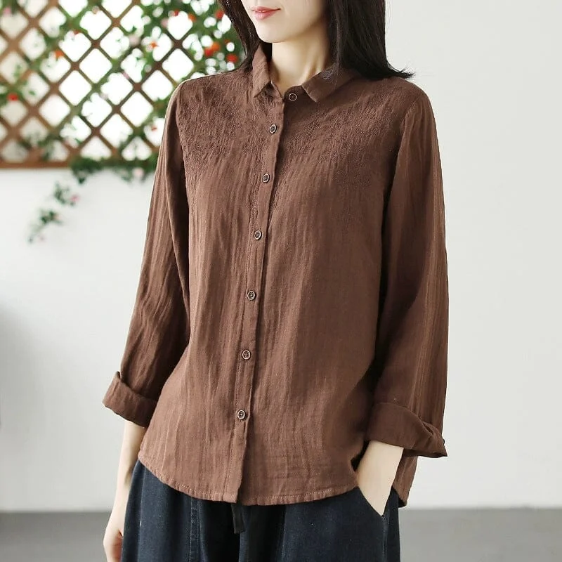 Autumn Retro Casual Loose Cotton BlousePeplum Shirts