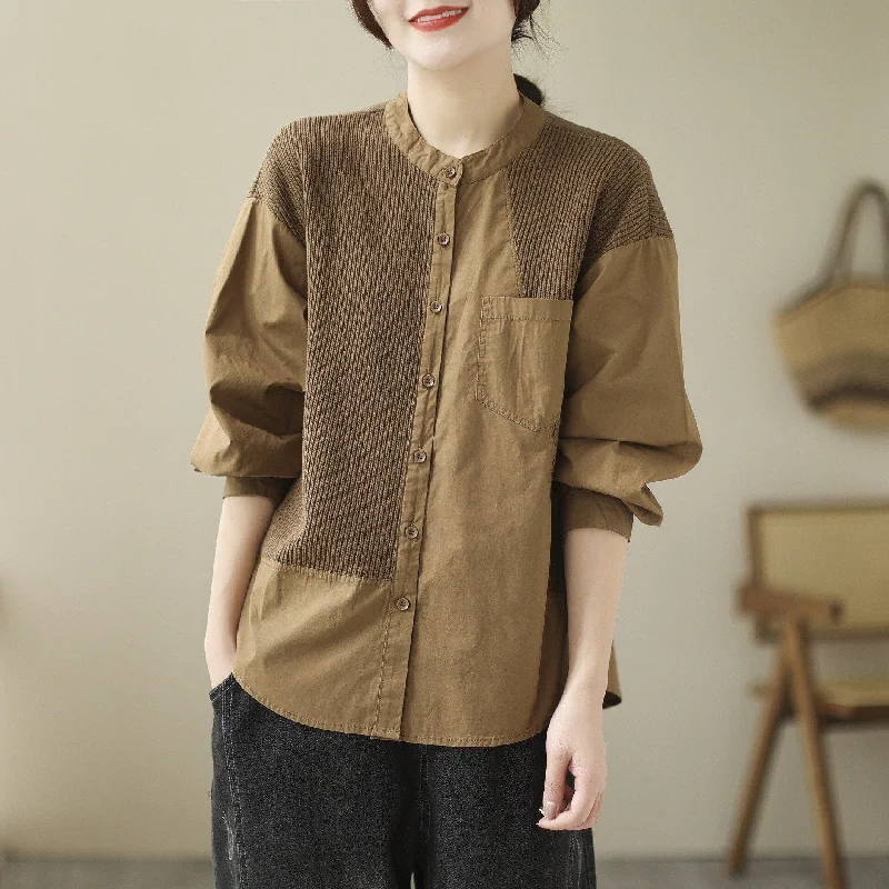 Autumn Retro Patchwork Casual BlouseAsymmetrical Shirts