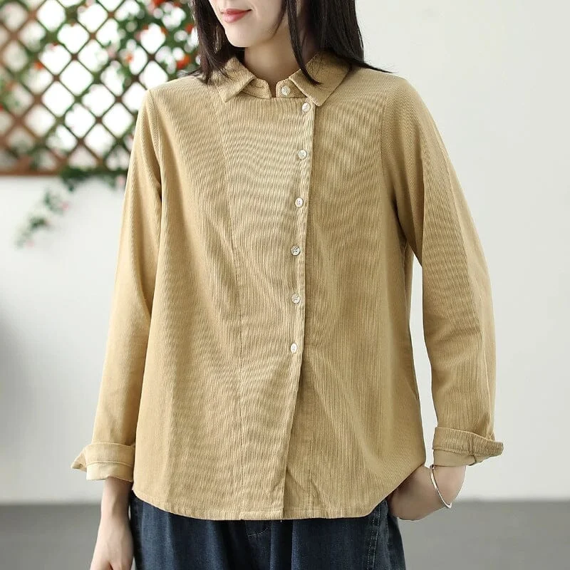 Autumn Retro Solid Corduroy Loose BlouseMesh Shirts