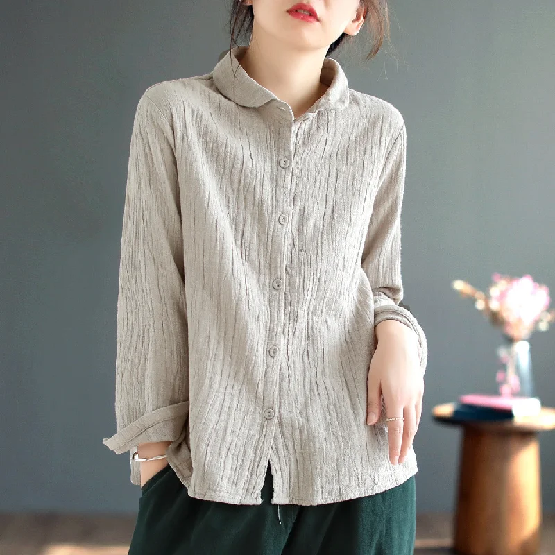 Babakud Women Retro Cotton Pleated Autumn BlouseTasseled Shirts