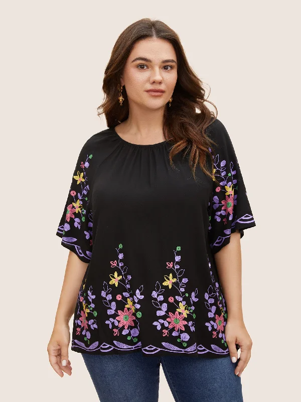 Boho Print Gathered Ruffle Sleeve BlouseRainproof Shirts