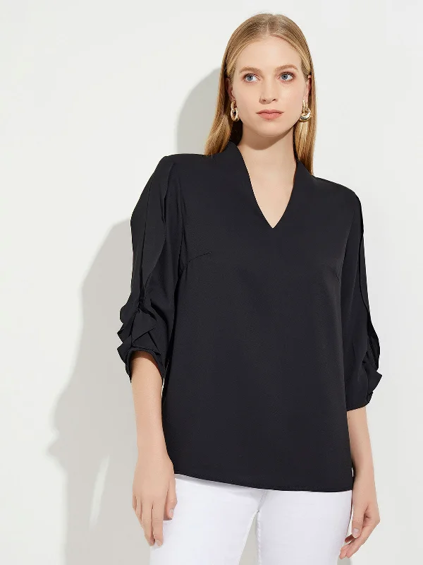 Gathered Tulip Sleeve Crepe de Chine BlouseLimited Edition Shirts