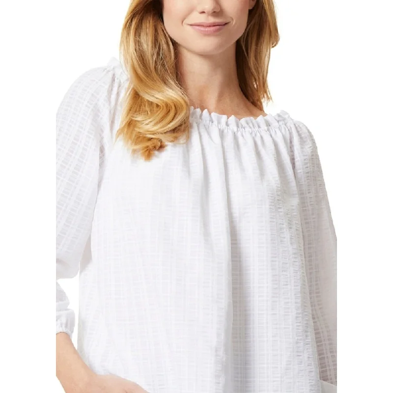 Jones New York Women's Smocked Neckline Blouse Top White Size MediumTasseled Shirts