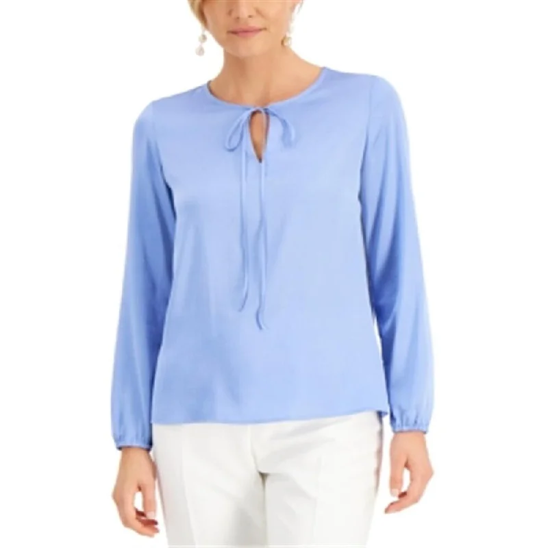 Kasper Women's Tie Neck Blouse Blue Size MediumWrap Shirts