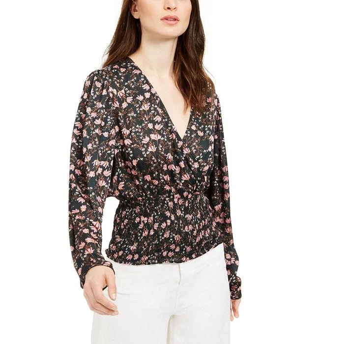 Leyden Women's Floral Print Surplice Blouse Black Size MediumCultural Shirts