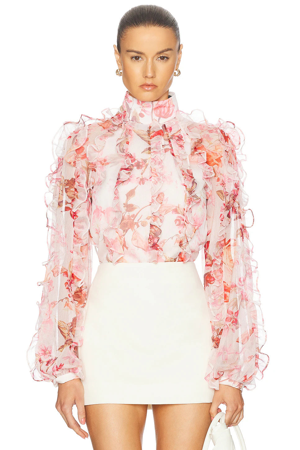 Floral Haze Ruffle BlouseLogo Shirts