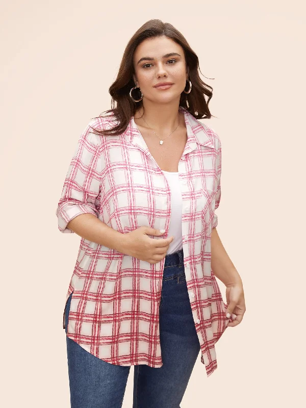 Plaid Pleated Button Down BlouseEmbellished Shirts