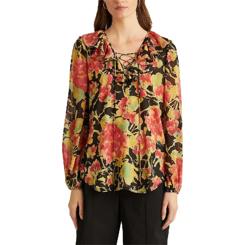 Ralph Lauren Women's Floral Crinkle Georgette Blouse Black Size MediumGlitter Shirts