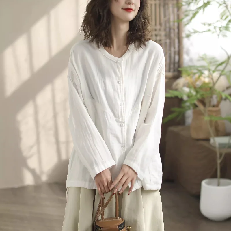 Spring Retro Minimalist Cotton Loose BlouseHigh-Fashion Shirts