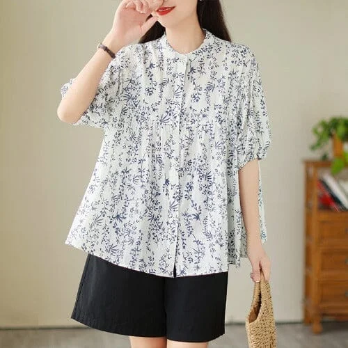 Summer Casual Floral Loose Cotton BlouseThermal Shirts