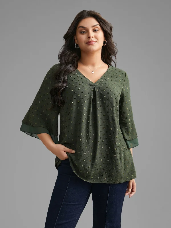 Textured Pleated Tiered Ruffle Sleeve BlouseBamboo Shirts