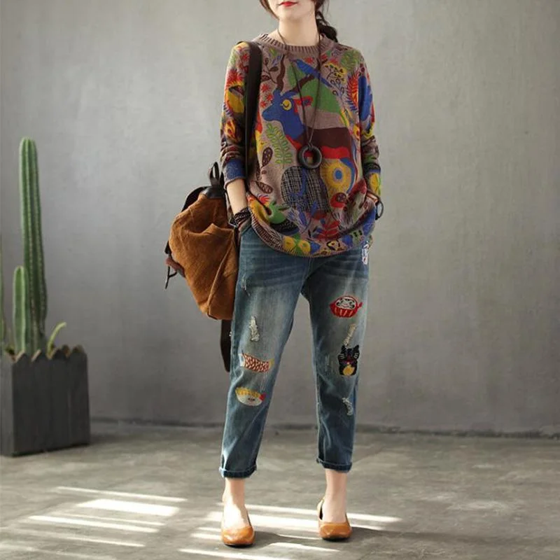 Vintage Loose Animal Pattern Print BlouseVelvet Shirts