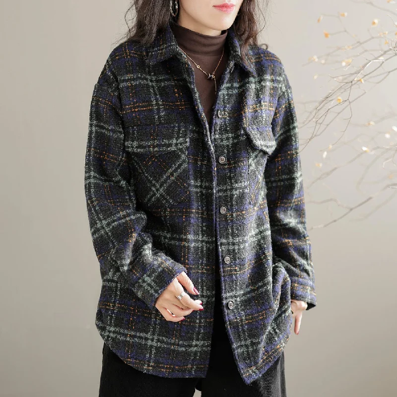 Winter Casual Plaid Cotton Thick Fleece Lining BlouseCultural Shirts