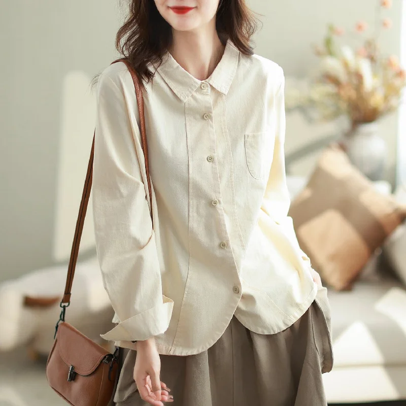 Women Autumn Casual Solid Cotton Loose BlouseCasual Shirts