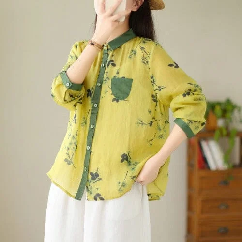 Women Autumn Retro Print Loose Casual BlouseSleep Shirts