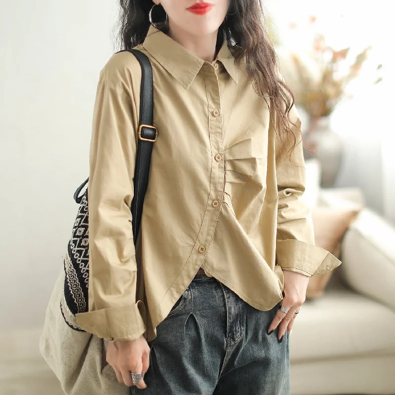 Women Casual Stylish Solid Cotton Loose BlousePrinted Shirts