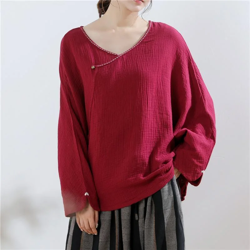 Women Embroidered Casual Button Front Loose BlouseStriped Shirts