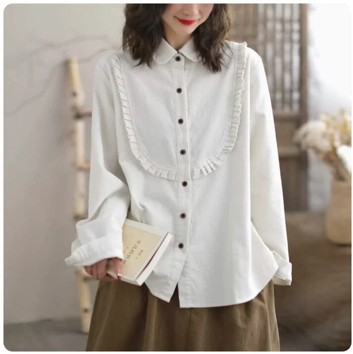 Women Retro Casual Loose Solid BlouseRainproof Shirts