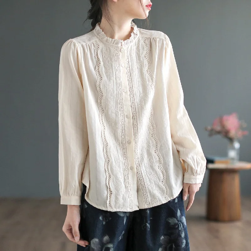 Women Retro Hollow Cotton Loose BlouseUrban Shirts