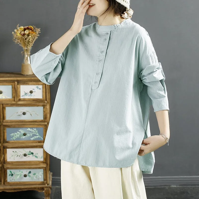 Women Retro Loose Cotton Solid BlouseHigh-Fashion Shirts