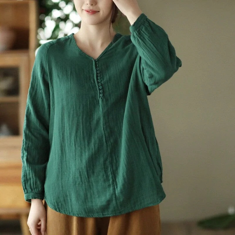 Women Retro Loose Minimalist Solid Autumn BlouseVelvet Shirts