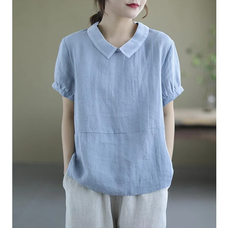 Women Retrro Plain Loose Linen BlouseUV-Protection Shirts