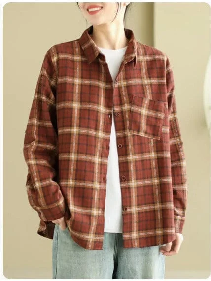 Women Spring Casual Plaid Cotton BlouseEmbellished Shirts