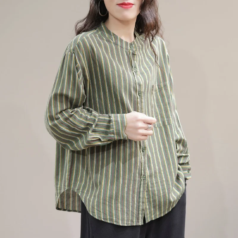 Women Spring Casual Stripe Cotton Loose BlousePunk Shirts