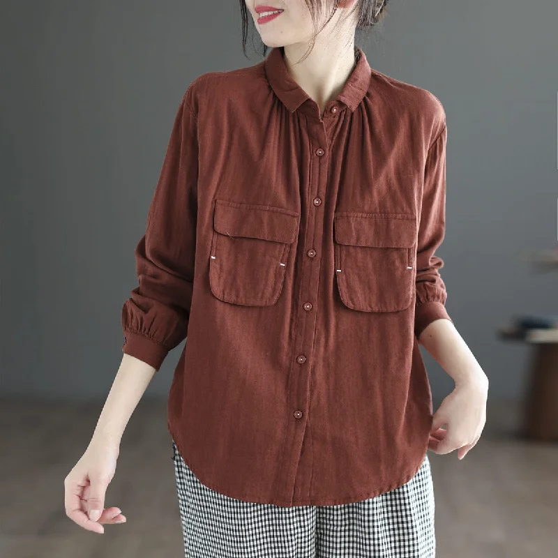 Women Spring Loose Retro Double-Layer Cotton BlouseDesigner Shirts