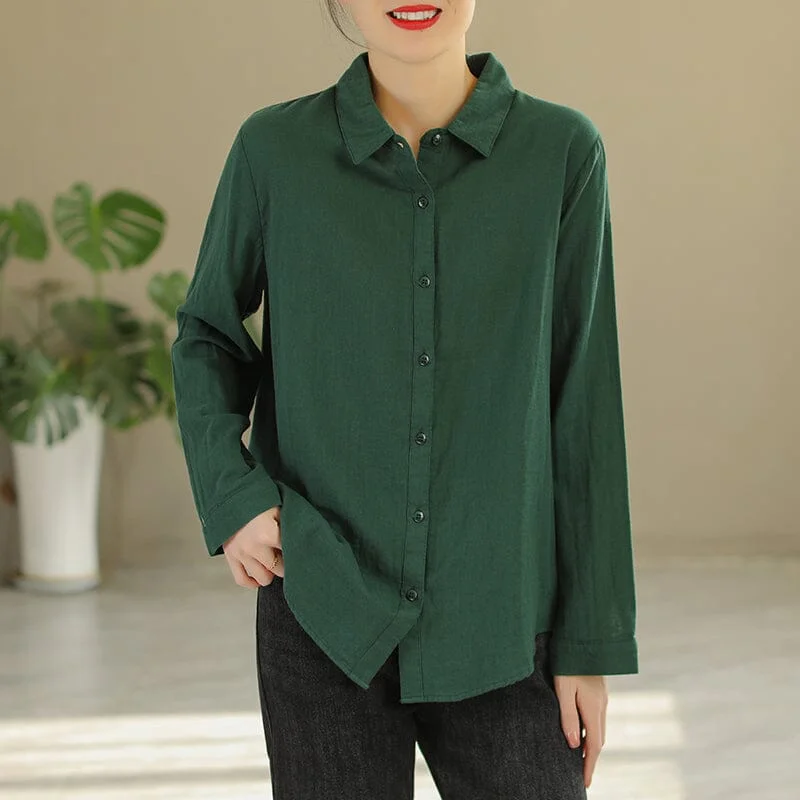 Women Spring Solid Casual Cotton BlouseAthletic Shirts