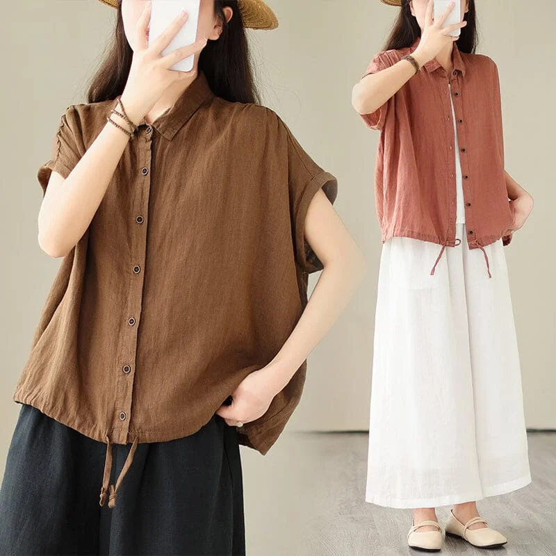 Women Summer Casual Retro Linen BlouseDesigner Shirts